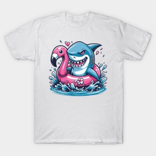 Shark & Flamingo Pool Party Summer Fun Beach Humor T-Shirt